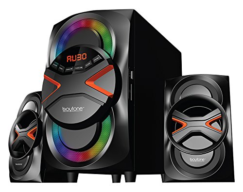 Boytone BT-326F, 2.1 Bluetooth Powerful Home Theater Speaker System, with FM Radio, SD USB Ports, Digital Playback, 40 Watts, Disco Lights, Full Function Remote Control, for Smartphone, Tablet.
