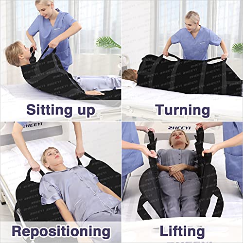 ZHEEYI Bed Positioning Pad with Reinforced Handles 48" x 40" Lifting Turning Patient Sheet