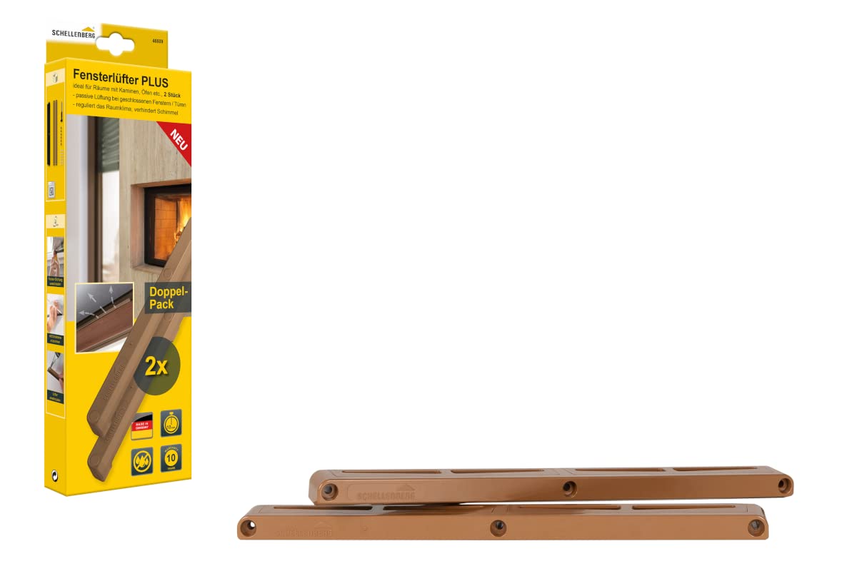 Schellenberg 46609 Window Rebate Fan Plus Starter Set, Window Fan Twin Pack, Automatic Fan Flaps, Mounting on Window Frame, Brown