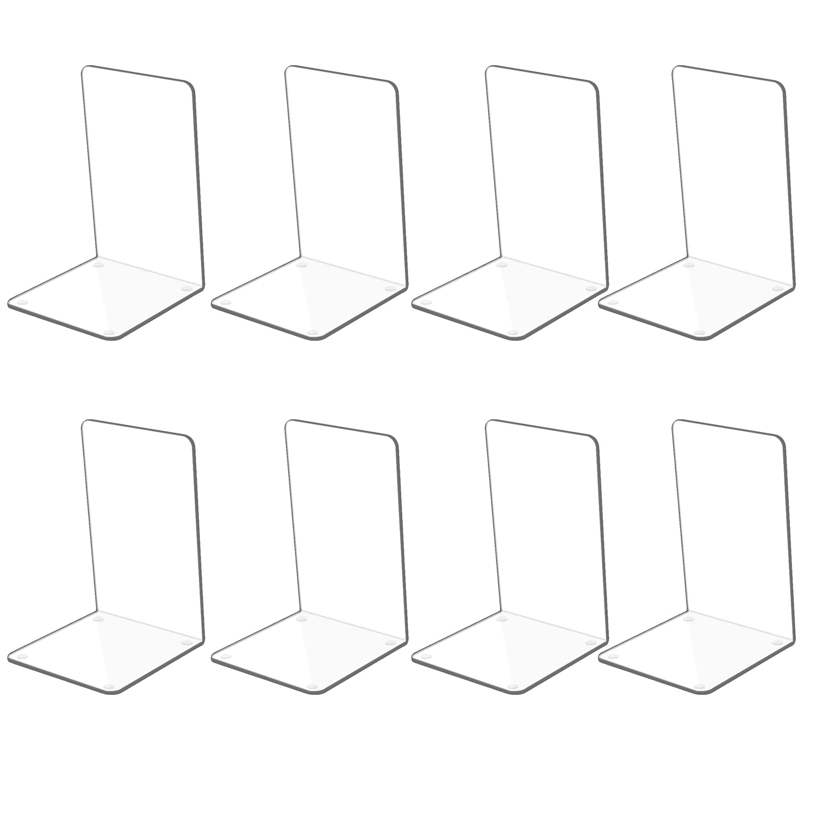 Kioneer 4 Pairs Acrylic Bookends Clear Book Ends for shelves, Plastic Non-slip Bookend Bedroom Library Office School and Desktop Organizer