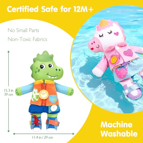 hahaland Montessori Plush Doll, 2 in 1 Dino & Unicorns Plush for Girls 1 2 3 Years Old Interactive Dress Up Toys Gift Boys Girls 2 3 4 Years Old