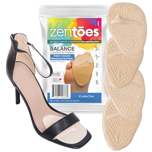 ZenToes High Heel Comfort Pads for Ball of Foot Pain, Self Stick Adhesive Gel Cushion Shoe Inserts for Women - 2 Pairs
