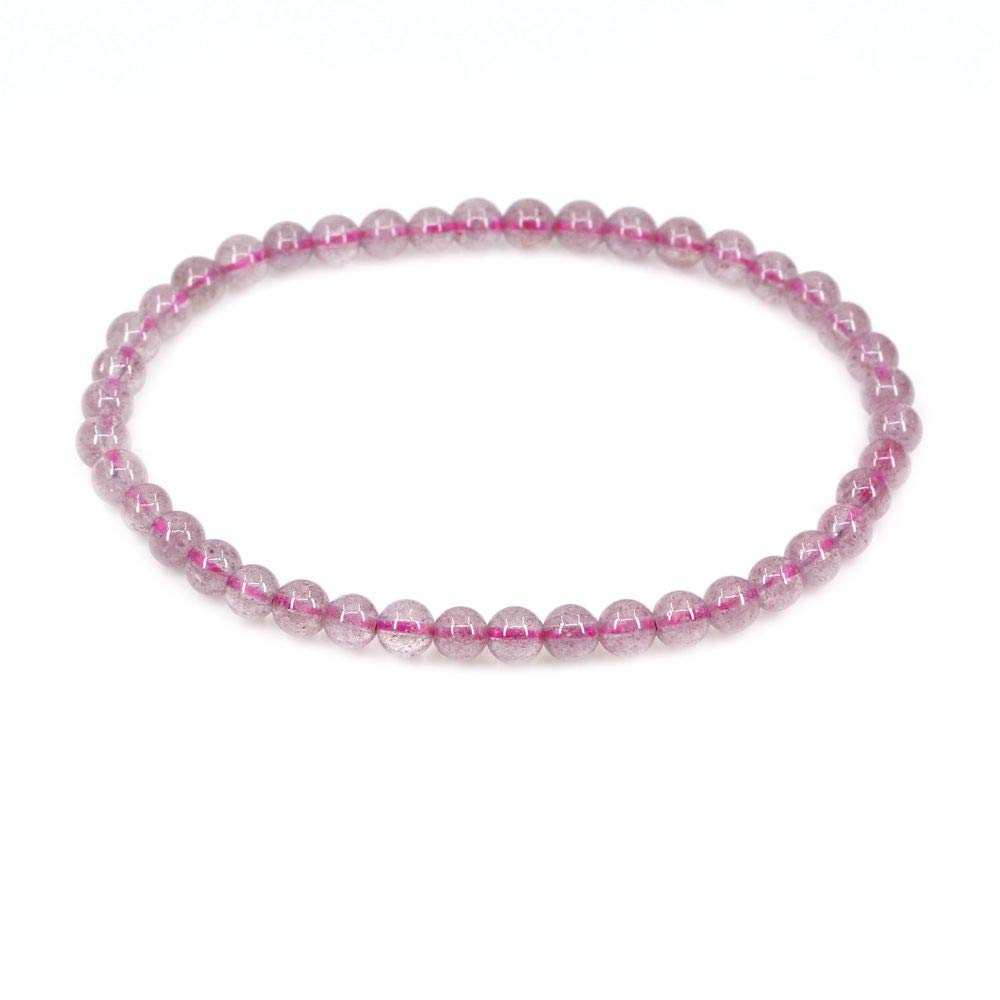 CHENYUE Natural Red Strawberry Quartz 4mm Round Beads Stretch Bracelet 7" Unisex