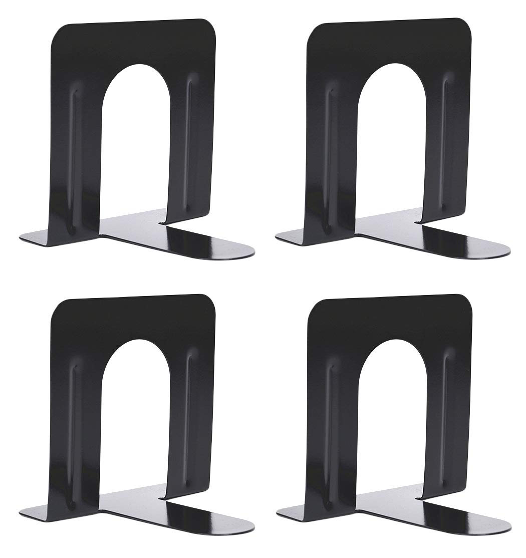Xiaoyu Heavy Duty Bookends for Shelves, Anti-Slip Base, Suitable for Library, Office, Home, School, 2 Pairs, Black, 4.72 x 4.72 x 4.72 Inches