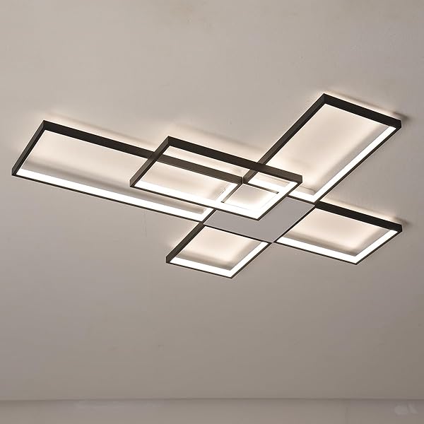 VLASTTI DIMMABLE WITH REMOTE CONTROL LED CEILING LIGHT 3000K-7000K FLUSH MOUNT LUMINAIRE BLACK FINISHED CHANDELIER FOR LIVING ROOM DINING ROOM BEDROOM KITCHEN (BLACK-FH102B-L)