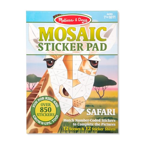 Melissa & Doug Mosaic Sticker Pad Safari Animals (12 Color Scenes to Complete with 850+ Stickers)