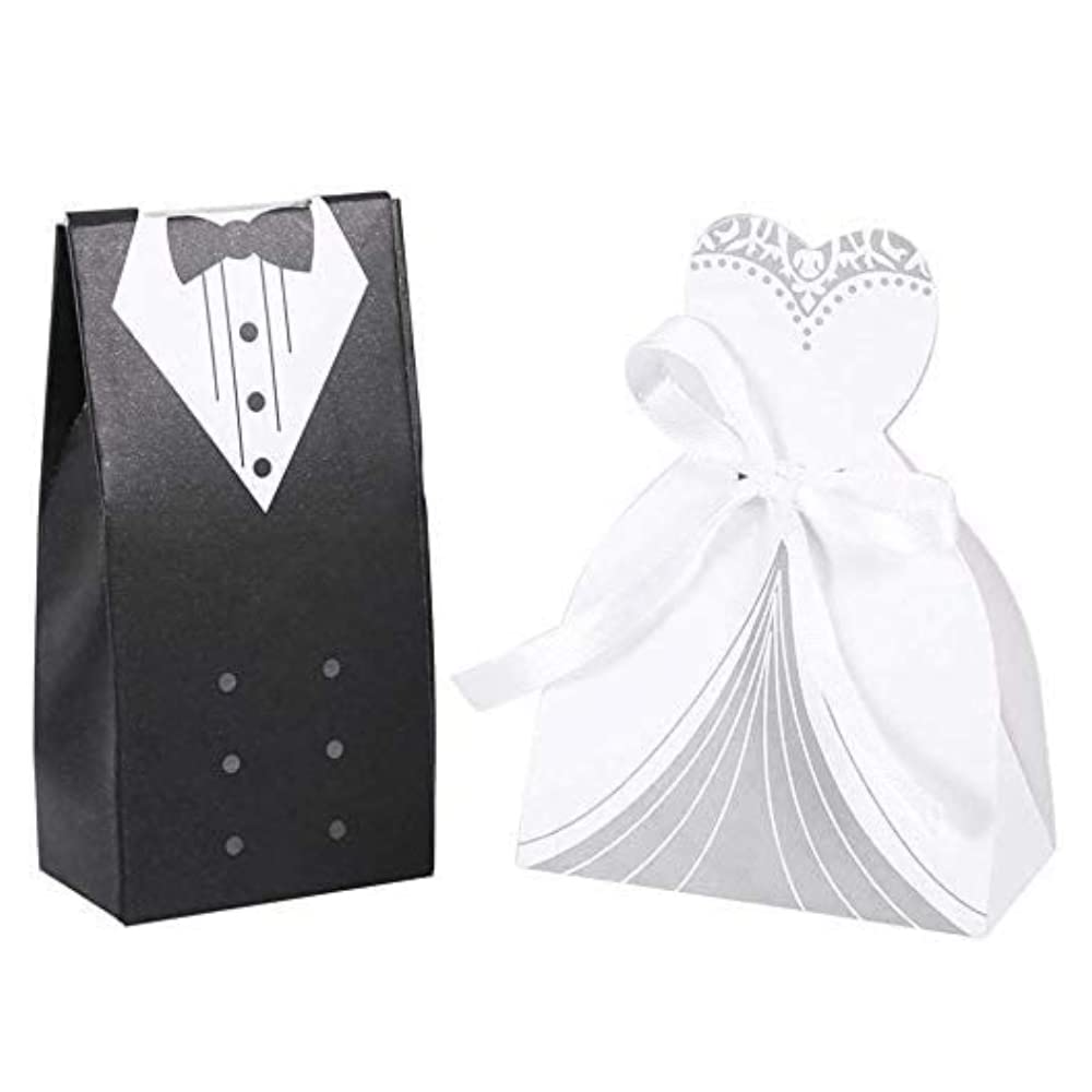 TOPINCN 100Pcs Wedding Candy Boxes, Romantic Favor Dress Tuxedo Bride Groom Favour Bags Party Gift Decoration(2#)