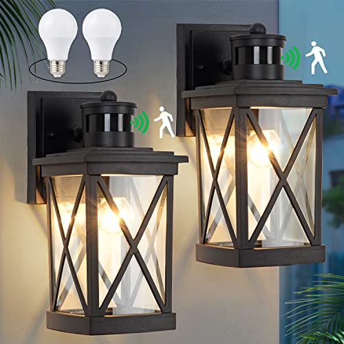 Motion Sensor Outdoor Wall Lantern 2Pack Modern Dusk to Dawn Exterior