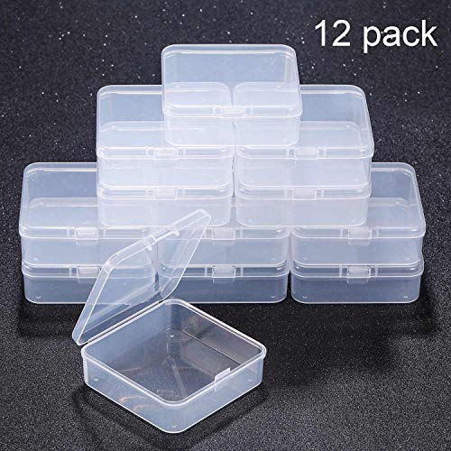 SATINIOR 12 Pack Clear Plastic Beads Storage Containers Box with Hinged Lid for Beads and More