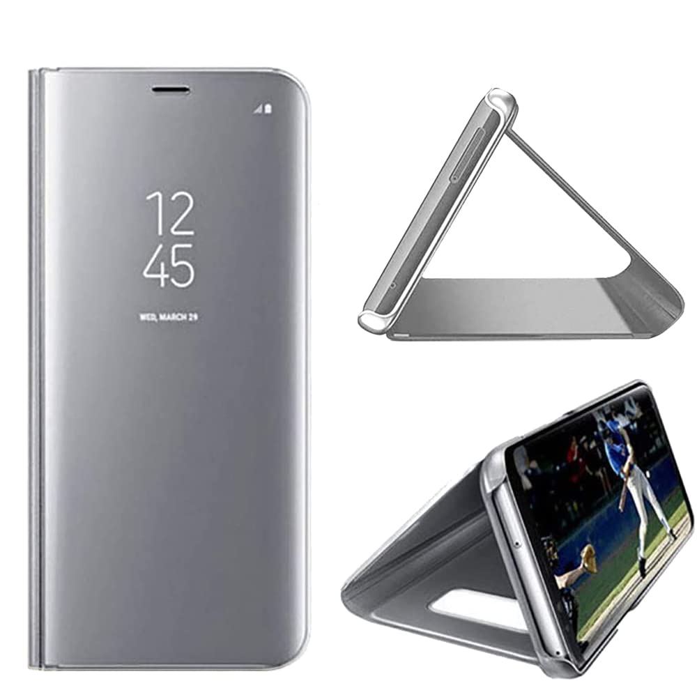 KBIKO-zxl Compatible with iPhone 14 Plus Case, Mirror Design Bookstyle Makeup Clear View Window Stand Protective Men Women Flip Cover Case for iPhone 14 Plus 6.7". Mirror Silver QH