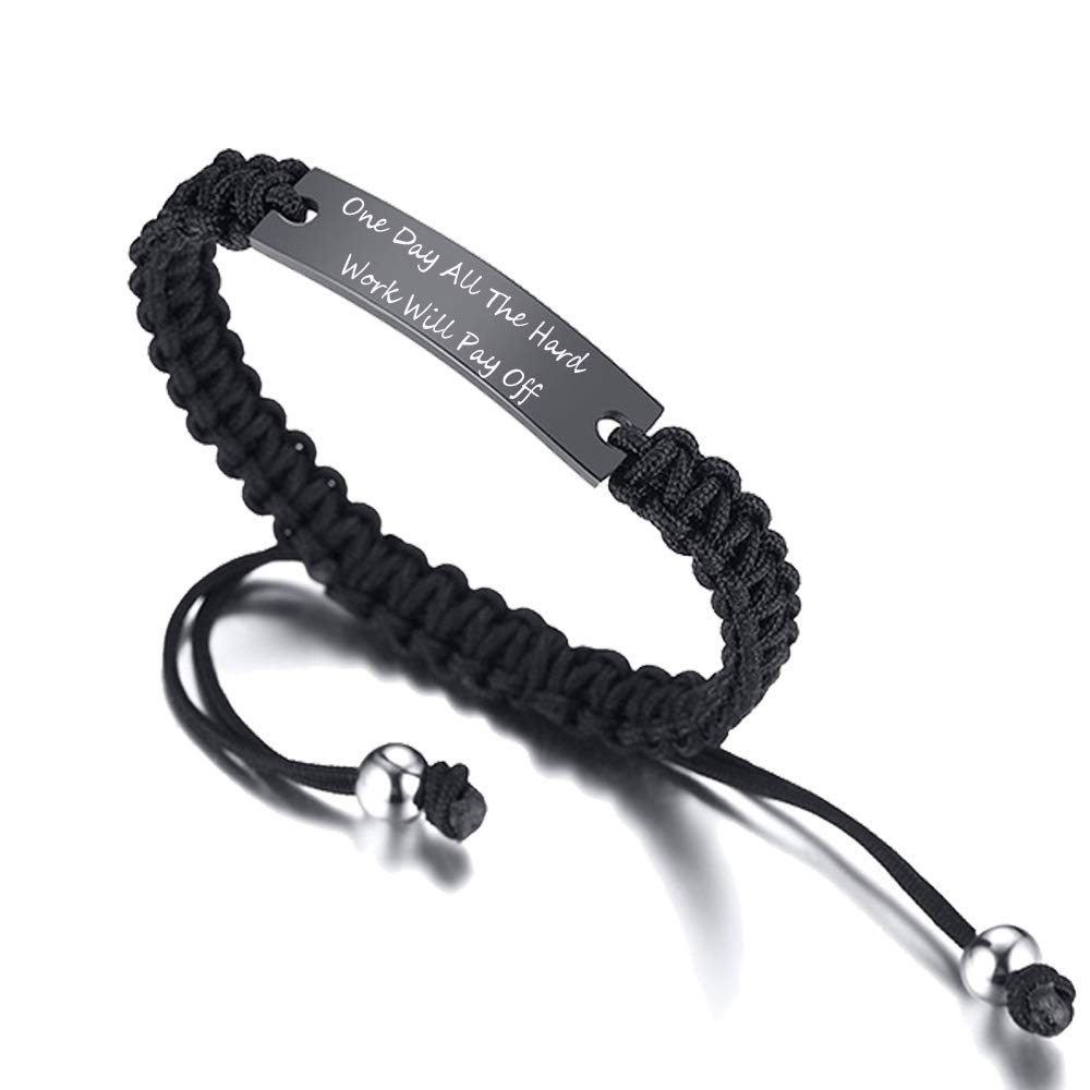 PJ JEWELLERY One Day All The Hard Work Will Pay Off Stainless Steel Inspirational Motivational Bracelet Handmade Braided Rope Wrist Bangle Inspirational Gifts for Women Men — image 1