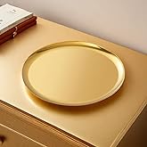 Beatcreat Large Round Stainless Steel Tray,Round Gold Trays,Service Tray,Decorative Tray,Jewelry and Cosmetic Storage Tray.Di