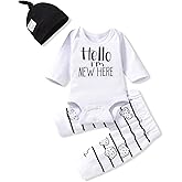 HIHA Preemie Newborn Infant Baby Boys Girls I Am New Here Bodysuit Pant Hat for Unisex Outfits