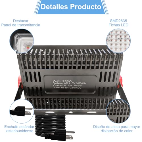 OUSIDE 2PCS 200W Reflector Led Exterior RGB, Luz de Inundación LED RGB, RGB Que Cambia de Color, IP65 a Prueba de Agua, Para Iluminación Escénica, Neón, Boda, Halloween, Navidad, Fiesta