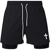 SHENHE Men's 2 in 1 Running Shorts with Liner Cross Shorts Graphic Goth Boyfriend Workout Bottoms