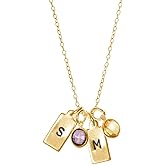 EVE'S ADDICTION Hand Stamped Rectangle Initial Birthstone Gold Necklace - Gifts for Mom