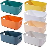 Plastic Storage Baskets Pantry Organizer Basket Bins Multi-Use Organizer Bins with Cutout Handles for Kitchen Organization, C
