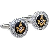 MRCUFF Freemason Masonic Mason Crystal Pair Cufflinks in a Presentation Gift Box &amp; Polishing Cloth
