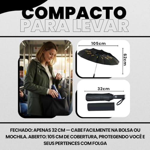 Guarda Chuva Automático Reforçado com Botão – Compacto, Antivento e com Proteção UV Blackout - Guarda Chuva Dobrável e Portátil, Ideal para Bolsa e Mochila - AmelShop