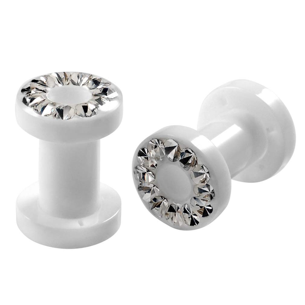 Evonix 2pc 4g Ear Gauges Screw Fit Flesh Tunnels Acrylic Expander Stretcher Plugs Double Flared for Gauging Out Lobe White