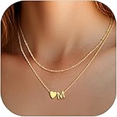 Suplight Gold/Silver Heart Initial Necklaces for Women, 14K Gold Plated Letter A-Z Layered Necklaces Dainty Heart Necklaces Birthday Gifts for Women