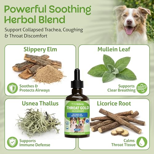Pet Wellbeing - Throat Gold for Dogs - Natural Herbal Throat and Respiratory Support for Canines - 2 oz (59ml)
