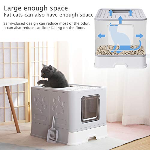 JUNSPOW Cat Litter Boxes Litter Boxes for Large Cats Foldable Litter