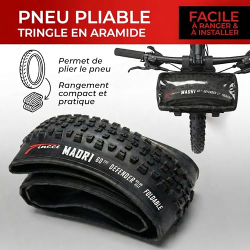 Fincci 29 Inch 29 x 2.25 Foldable Kevlar 60 TPI Puncture Protection LVL3 1mm ETRTO 52-622 Black MTB Tyres for XC, Mixed Trails and Heavy Duty – Pair of 2