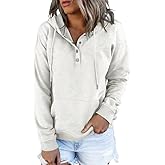 Dokotoo Womens 2025 Hoodies Button Collar Drawstring Hooded Pullover Sweatshirt Casual Long Sleeve Tops Shirts