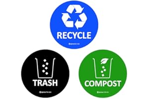 IGNIXIA Trash Recycle Compost Stickers to Organize Trash- Premium Vinyl Sticker for Trash Can, Compost Bin, Recycle Bin- (Pack of 6) for Metal Trash Can or Plastic Trash Can-Home