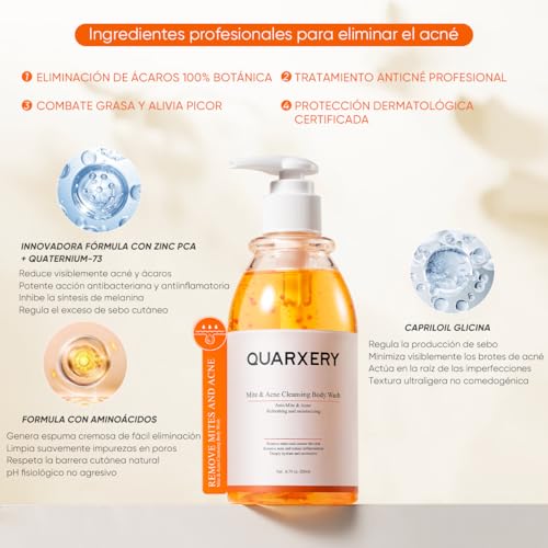QUARXERY Gel de ducha antiácaros body wash - Eliminación profunda de ácaros y acné, limpieza suave para piel grasa-250ml