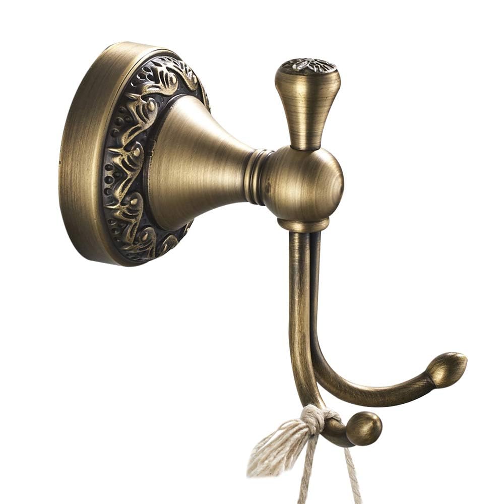 CASEWIND Brass Coat Hook, Vintage Command Hook, Wall Mounted Towel Hook for Bathroom Kitchen Toilet Hanging Clothes Retro Antique Style