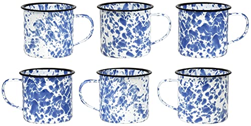 Photo 1 of Red Co. Set of 6 Enamelware Metal Medium Classic 12 Oz Round Coffee and Tea Mug with Handle, Navy Blue Marble/Black Rim – Splatter Design