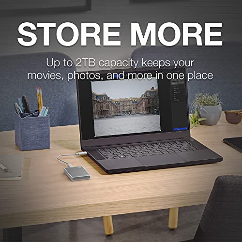 Seagate One Touch SSD 1TB External SSD Portable – Silver, speeds up to 1030MB/s, 6mo Mylio Photo+ subscription, 6mo Dropbox Backup Plan​ and Rescue Services (STKG1000401)
