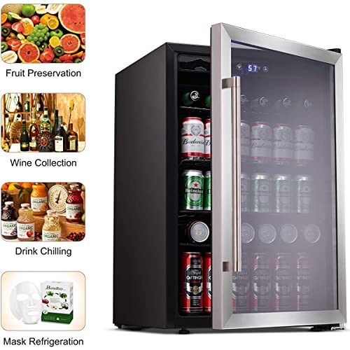 Joy Pebble Mini Fridge Beverage Cooler 128 Can mini fridge with glass