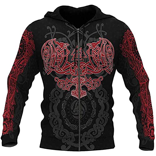 Viking Hoodie Norse Mythology Celtic Wolf Odin Thor's Hammer Skoll