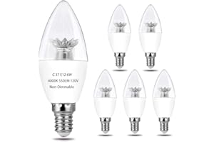 Candelabra 60W Equivalent LED Light Bulbs, 6W Candle Light Bulbs with Small E12 Base, Natural White 4000K Ceiling Fan Lightbu
