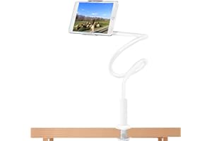 HSDYES Gooseneck Phone Tablet Holder for Bed: Gooseneck iPad Cellphone Stand with 43.3 Inches Flexible Long Arm & Clamp |Bed Ajustable Headboard Phone Tablet Mount with Clip Fit for iPhone or iPad | White