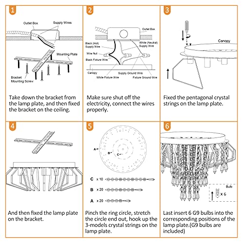 Txlovest Lyming Crystal Chandelier Light Fixture, 6 Lights Modern Flush Mount Crystal Ceiling Light Lamp D16.5\'\' x H12.6\'\' Mini Chandelier Lighting Fixtures for Bedroom Living Room Hallway Balcony