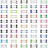 CrazyPiercing 100Pcs 14G Acrylic Tongue Rings, Multi Color Assortment Flexible Tongue Rings Barbells Mix Piercing