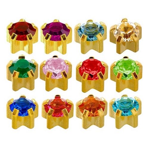 Caflon Blue Birth Stone & Plain Ear Piercing Studs - Set of 12 - (Mini Gold Assorted Clawset Studs)