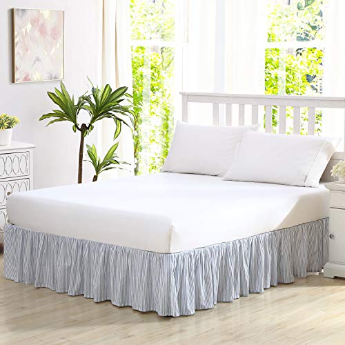 Laura Ashley Home Bedrok met ruches, katoen, lichtgewicht en klassieke stijl (blauw, twin)