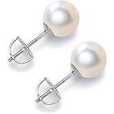 Pearl Stud Earrings With Screw Back,925 Sterling Silver Freshwater Pearl Earrings for Women,Real 5/6/7/8mm Round Cultured Pearls Stud,Elegant Jewelry Gifts for Mother/Brides