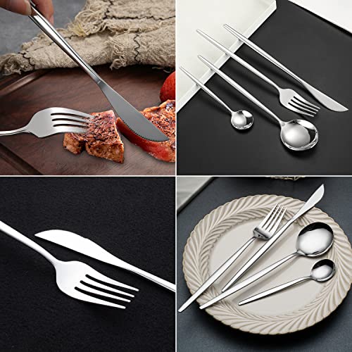 Gosyfeti 24 PCS Tableware Sets Cultery Dinnerware Flatware 410 Food-grade Stainless Steel Dinner Knives, Forks, Spoons, Mini Spoons, 6 Sets (Silver)