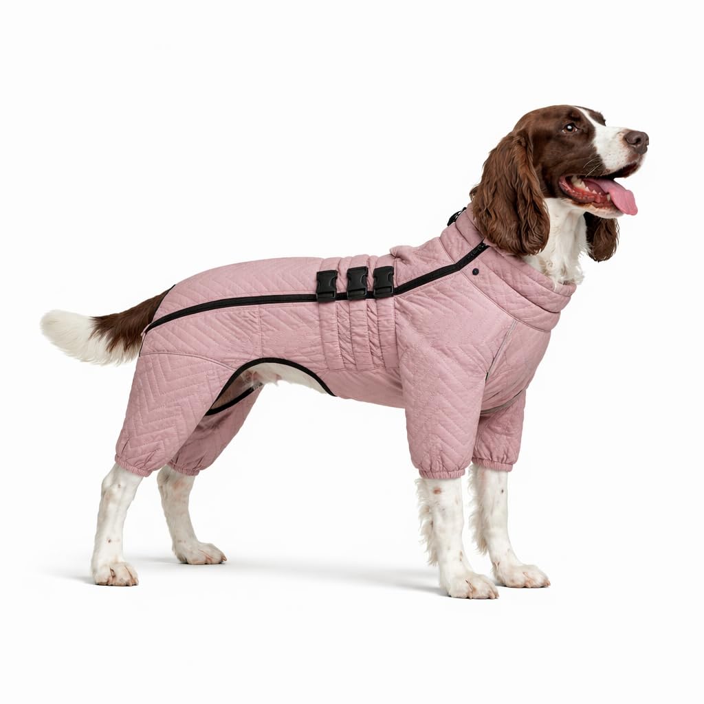 Warm Dog Coat Double Layers Dog Vest, 4 Legs Covered Windproof Waterproof Reflective Warm Dog Vest Outdoor Skating Dog Costume for Small Medium Large Dogs Lotus Pink XL