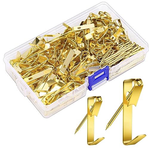 MAPVOLUT 240 PCS Picture Hangers with Nails, 30lbs and 50lbs Picture Hanging Hooks, Professional Picture Frame Mirror Hangers Hanging Kit for Drywall, Wood, Mini Holes and Reusable (Gold)