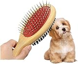 DDSHUN Wooden Double Sided Dog Brush Red – Pin & Soft Bristles view 3