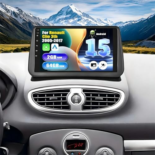 SIXWIN 2GB+64GB Android 15 Car Radio for Renault Clio 3 2005-2017 with Carplay/Android Auto Wireless, Clio Radio 3 Touch Screen 9 Inch Car with WiFi GPS Mirror Link Bluetooth FM/RDS EQ