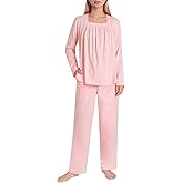 Latuza Women's Petite Cotton Pajamas Set Petite Size Square Neck Top Pants Pjs