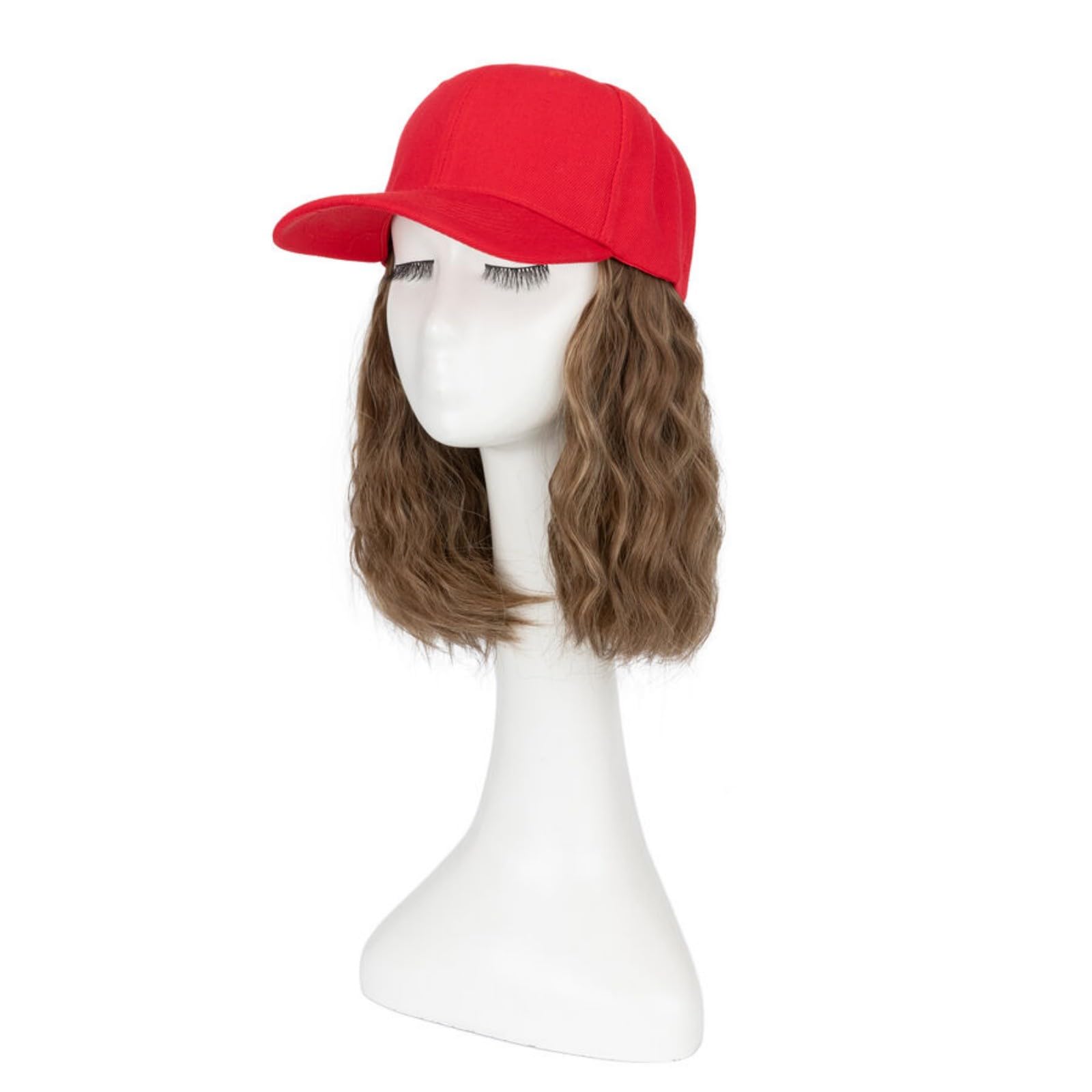 Photo 1 of TESS Red Baseball Cap with 8'' Short Wavy Synthetic Hair Extensions for Women and Girls - Adjustable & Breathable Wig Cap for Daily Use, Outdoor Activities